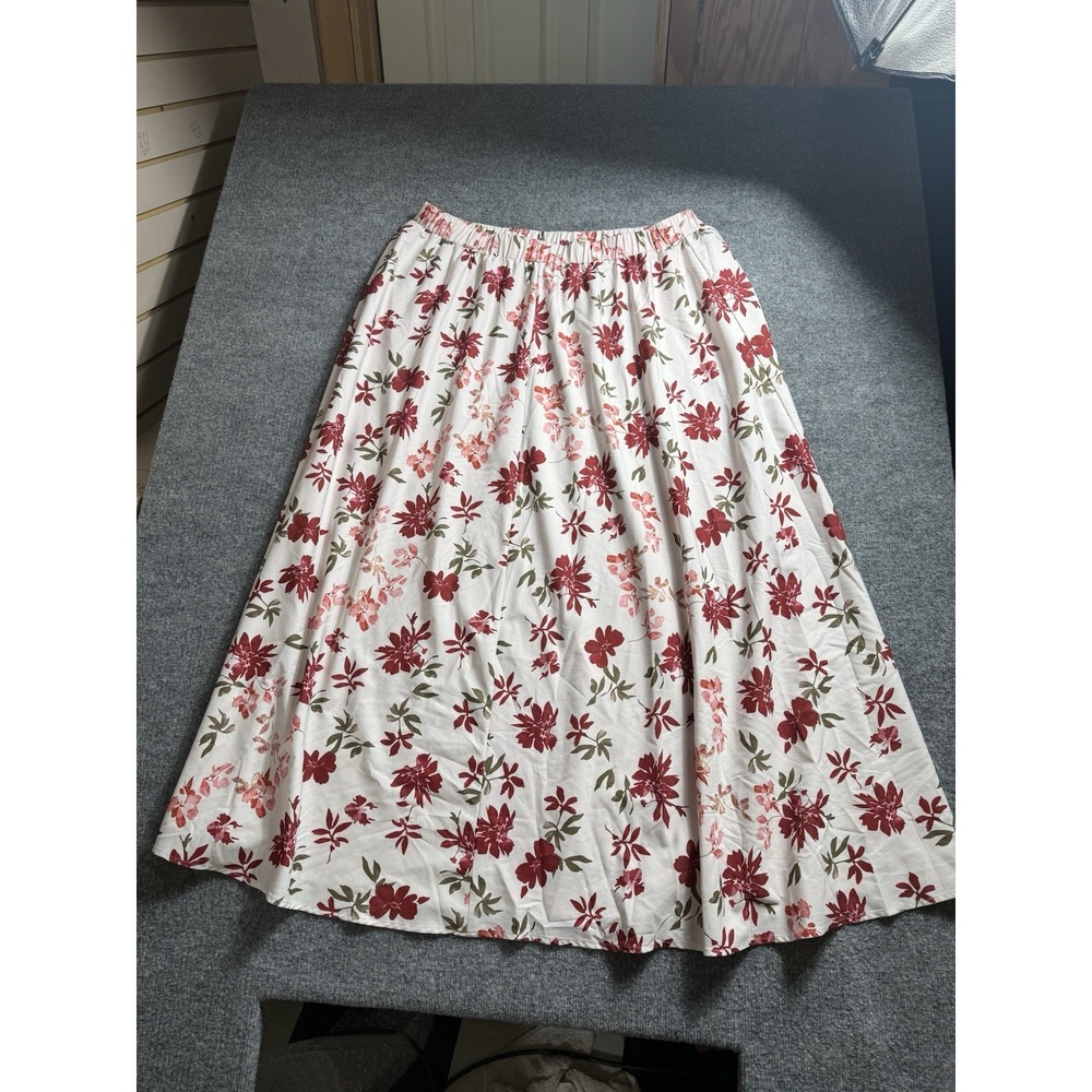 Floral Maxi Skirt Womens Elastic High Waist Red Green Flowy A-Line Spring Sz 4X